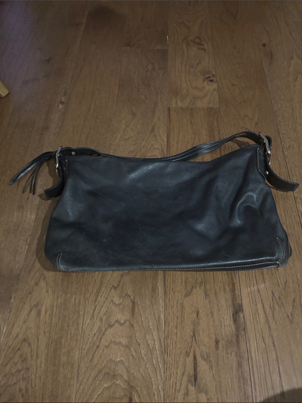 Coach Black Leather Shoulder Bag with Silver Hardware